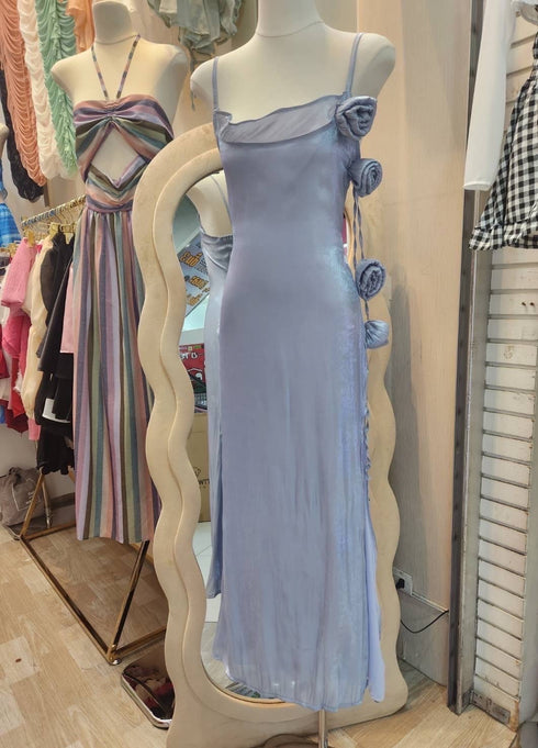 Women Spaghetti Strap Side Slit Satin Dresses